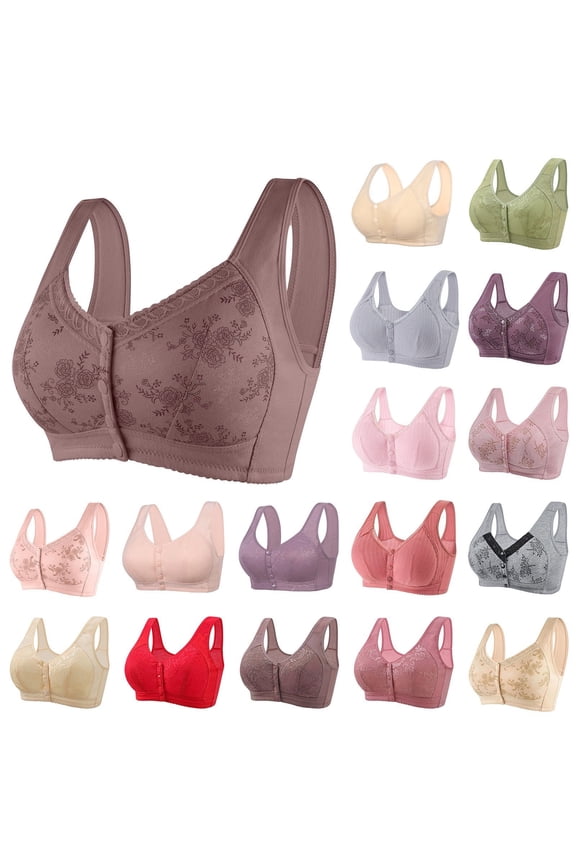 Daisy Front Closure Bras for Older Women, Wireless Full Coverage Comfort Bra, No Underwire Soft Cotton Bra for Everyday Support