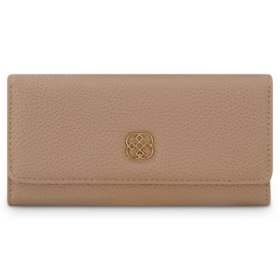 Daisy Fuentes Long Flap Pebble Texture Trifold Wallet for Women, Taupe