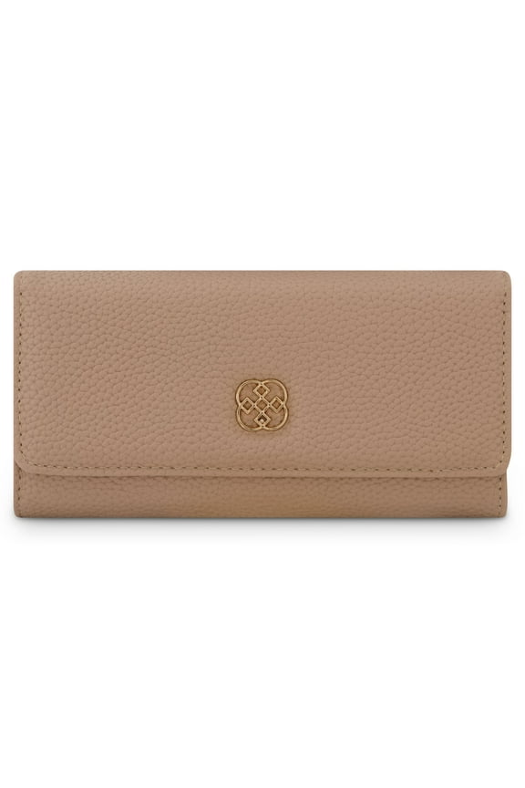 Long Flap Pebble Texture Trifold Wallet for Women, Taupe