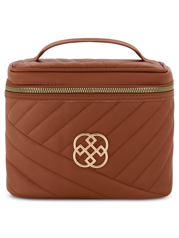 Quilted Makeup Organizer Bag Train Case, Cognac (Women's)