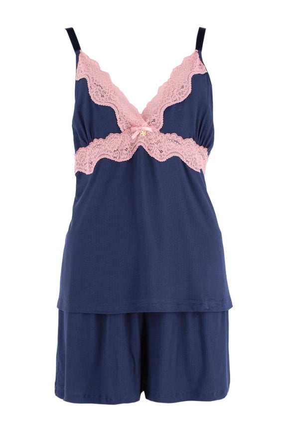 Ribbed Lace Cami and Shorts Sleep Set (Women's Plus)