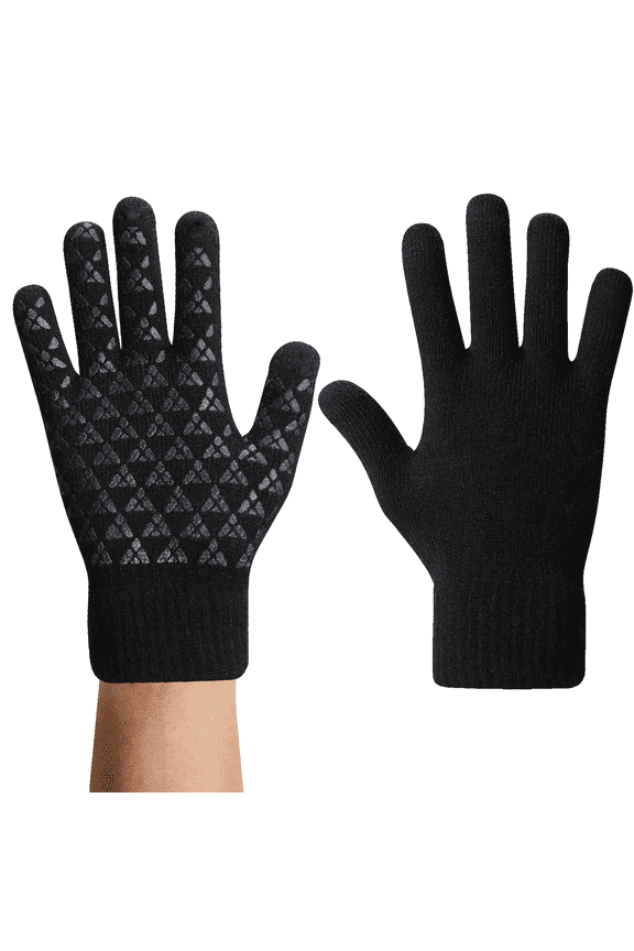 Full Fingers Cozy Thermal Soft Knit Lining Winter Gloves Unisex Black - Large