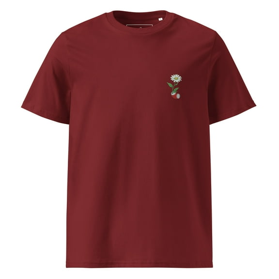 Daisy Garden Dystopia Organic Cotton Embroidered T-Shirt Burgundy - Large