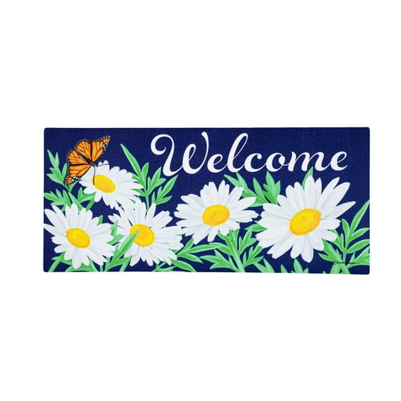 Evergreen Daisy Garden Sassafras Indoor Outdoor Switch Doormat 10"x1'10" Blue