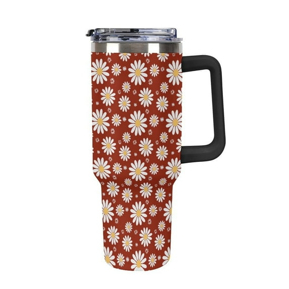 Daisy Gifts Tumbler for Women Girls, Stainless Steel 40oz Tumbler with Handle and Straw,White Daisy Flowers Cup Mug,Leakproof Water Bottle,Valentine's Day or Floral Lover Birthday Gift Idea(Yellow)