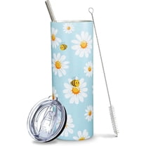 Daisy Gifts for Women Girl, Daisy Floral Bee Tumbler Cup Coffee Travel Mug Water Bottle, Cute Yellow Blue Stainless Steel Thermal Insulated Tumblers 20 Oz, Honey Bee Flower Decor Accessories
