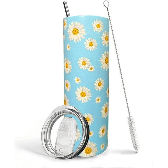 Daisy Gifts for Women Daisy Flowers Tumbler Daisy Coffee Mug Floral Cup with Lid and Straw Blue and White Daisy Stuff Decor