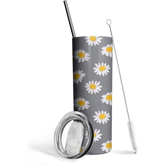 Daisy Gifts for Women Girl - Daisy Flowers Tumblers - Cute Skinny Tumbler 20 OZ with Lid and Straw for Birthday Gifts for Women, Friends Female