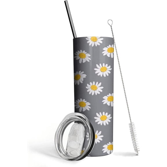Daisy Gifts for Women Girl - Daisy Flowers Tumblers - Cute Skinny Tumbler 20 OZ with Lid and Straw for Birthday Gifts for Women, Friends Female