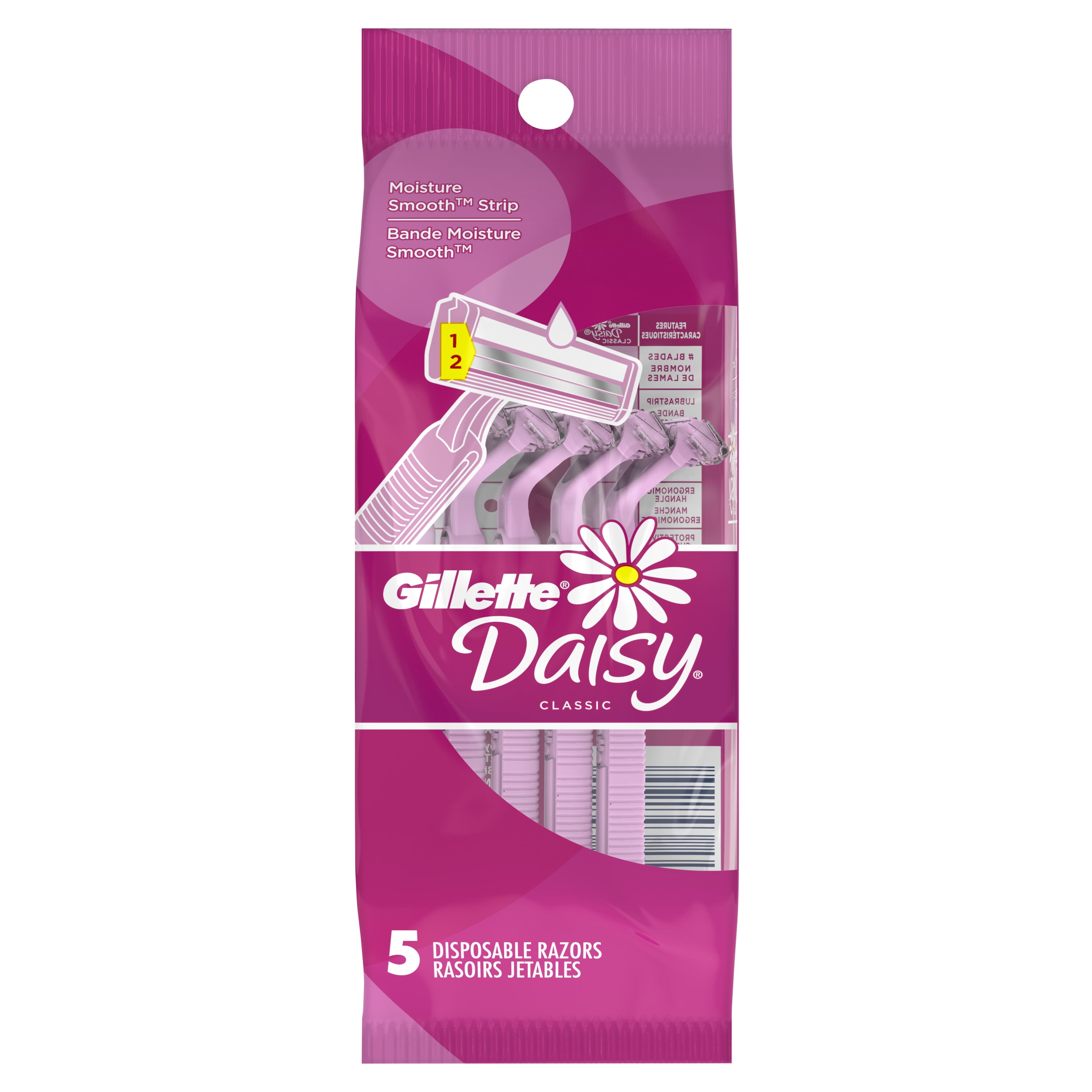 Daisy Gillette Disposable Razors for Women, 2 Bladed, 5 Count