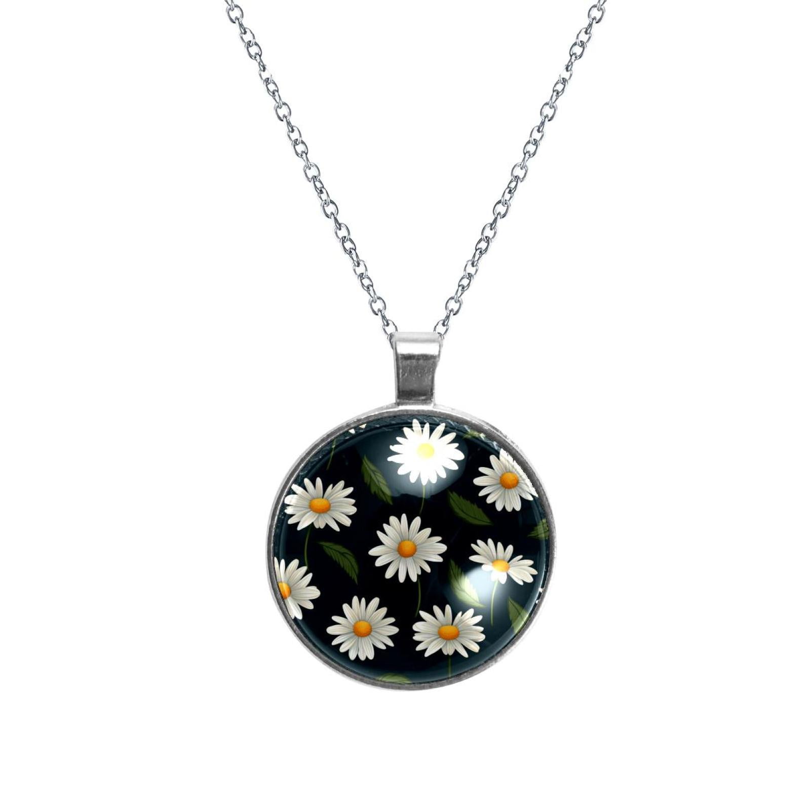 Daisy Glass Circular Pendant Necklace - Beautiful Handcrafted Jewelry ...