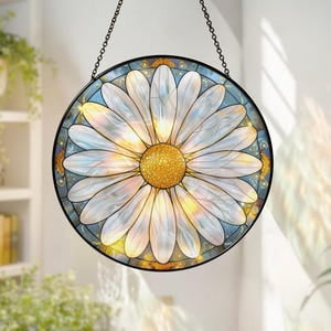 Daisy Glass Suncatcher, Radiant Flower Window Hanging, Sunshine Bloom Art, Daisy Lovers Gift, Lucky Gift for Loved One, Nature Lovers Decor, 3.5 in