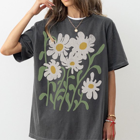 Daisy Graphic Tee – Retro Boho Hippie Shirt, Hand-Drawn T-Shirt, Trendy Floral Design for