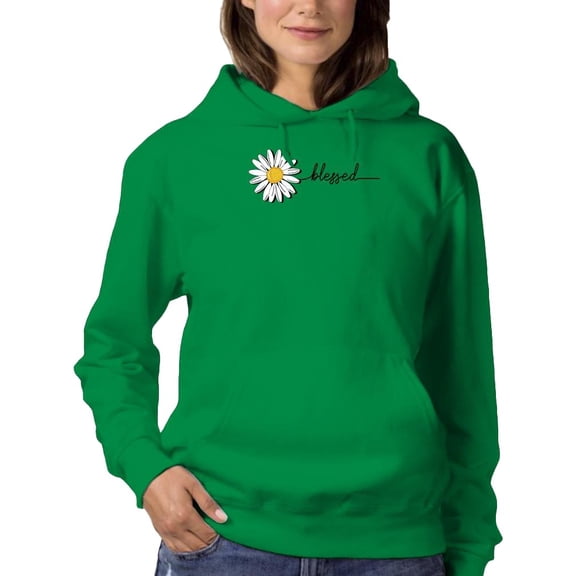Daisy Hand Drawn Blessed Text Hoodie Women - Women Hoodie, Medium