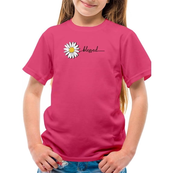 Daisy Hand Drawn Blessed Text T-Shirt Juniors -Image by Shutterstock, x-Large
