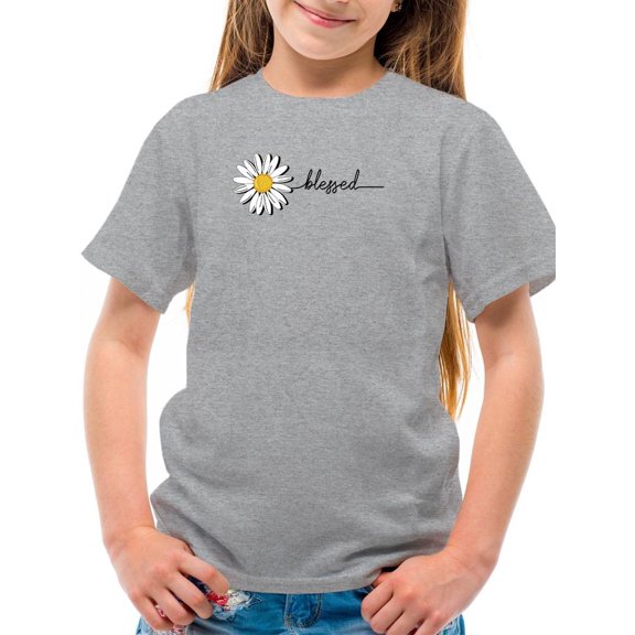 Daisy Hand Drawn Blessed Text T-Shirt Juniors -Image by Shutterstock, x-Small