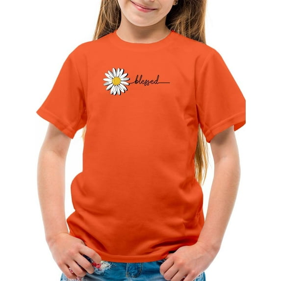 Daisy Hand Drawn Blessed Text T-Shirt Juniors -Image by Shutterstock, x-Small