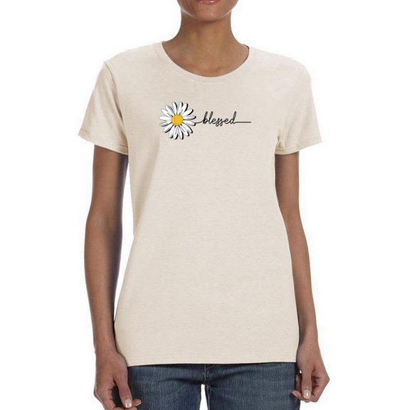 Daisy Hand Drawn Blessed Text    T-Shirt Women -Image by Shutterstock, Female Large