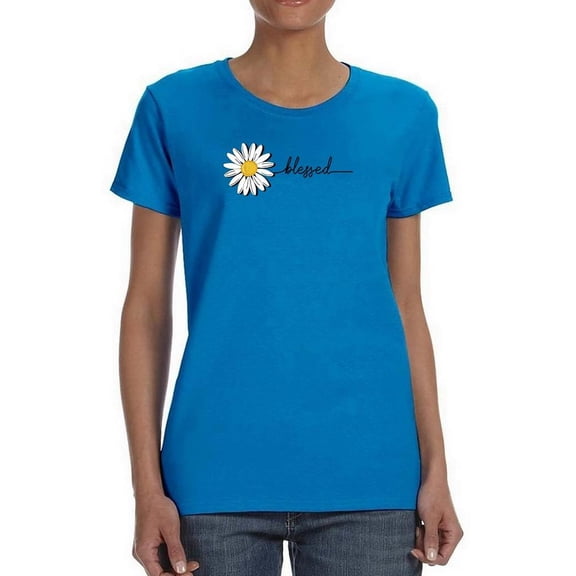 Daisy Hand Drawn Blessed Text    T-Shirt Women -Image by Shutterstock, Female Medium