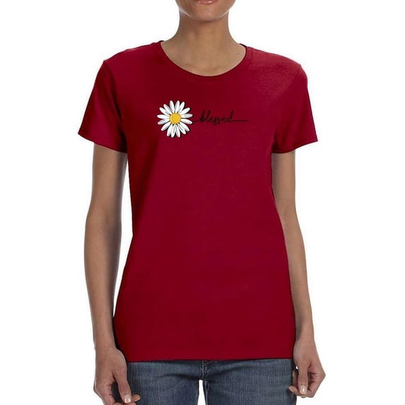 Daisy Hand Drawn Blessed Text T-Shirt Women -Image by Shutterstock, Female Small
