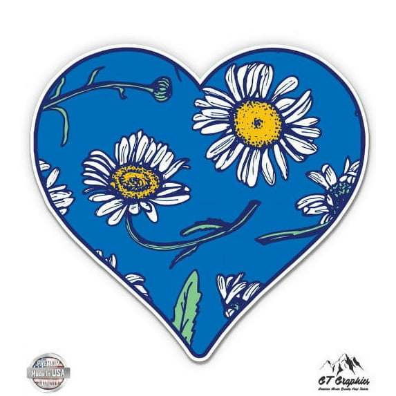 Daisy Heart Daisies - 8" Vinyl Sticker - For Car Laptop I-Pad - Waterproof Decal