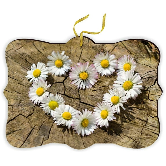 Daisy Heart Flowers on Tree Trunk Wood - for Car Interior Rear View Mirror Hanger Car Accessories Interior Decoration Hanging Ornament Fancy Christmas Tree Ornament for Christmas