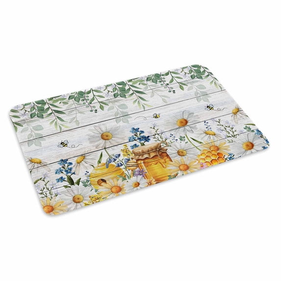 Daisy Honey Doormat Bee Blue Flower Green Eucalyptus Leaves Wood Grain ...
