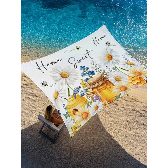 Daisy Honey Sun Shade Sail 14' x 18', Bee Blue Flowers Home Sweet Wildflowers Spring Rectangle Outdoor Sunshade Canopy, Waterproof UV Block Patio Covers for Garden Yard Beach