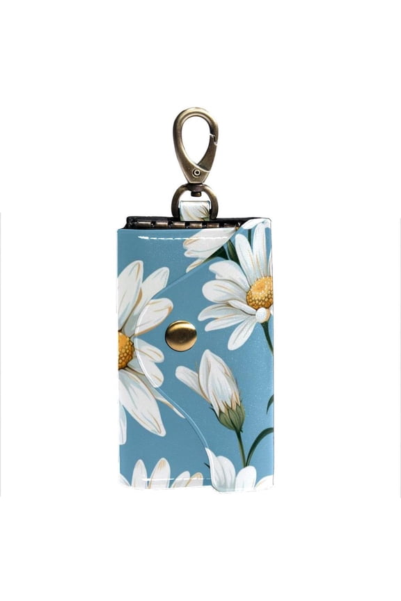 Daisy Key Bag Card ID Holder Wallet with 6 Hooks and Side Pockets - Unisex Car Key Case Printed Key Holder