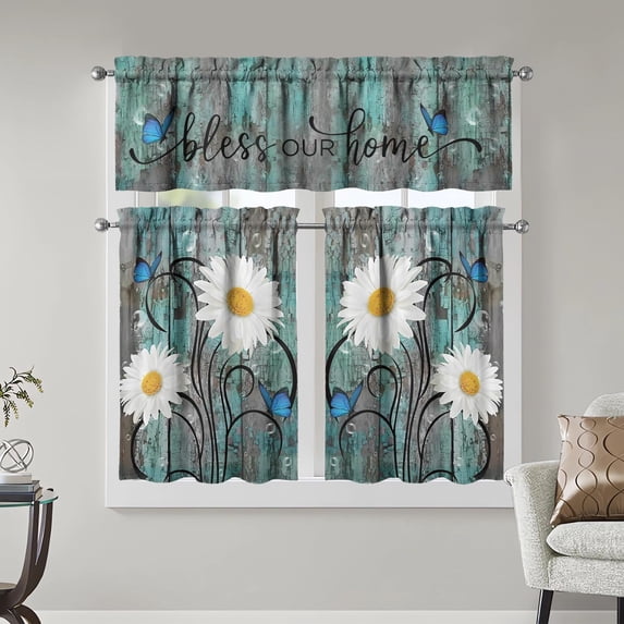 Daisy Kitchen Curtain Set, 52 x 18 inches and 27.5 x 39 inches, 3 Piece ...