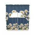 thumbnail image 1 of Daisy Kitchen Curtain and Valance Set 3 Pieces,Rod Pocket Short Tier Curtains 24 Inch Length,Spring Floral Summer Botanical Elegant Navy Blue Swag Topper Small Window Treatment for Cafe Bathroom, 1 of 6