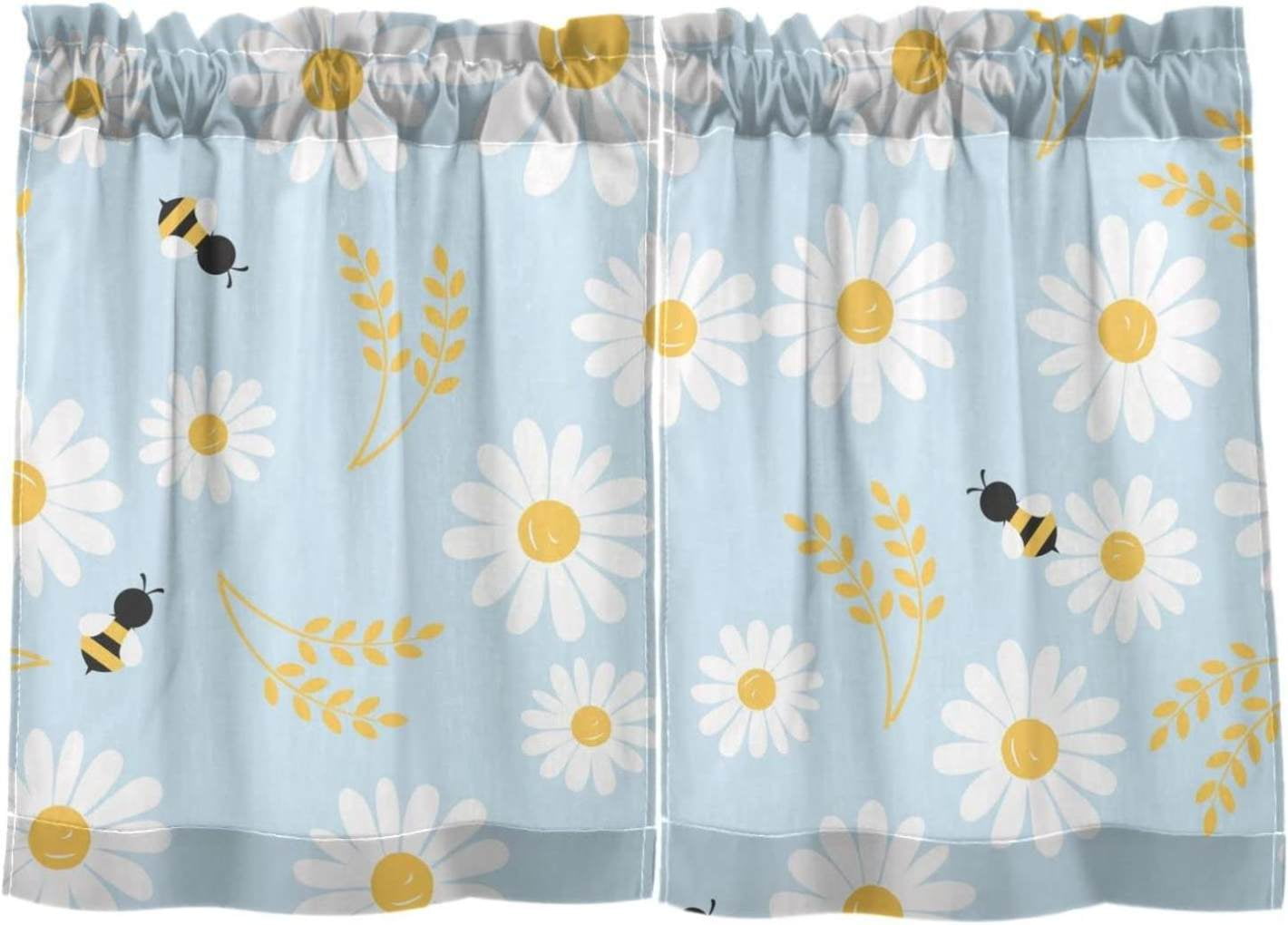 Daisy Kitchen Curtains 2 Panels UV Protected Tier Curtains, Half Window