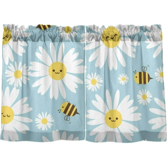 Daisy Kitchen Curtains 2 Panels UV Protected Tier Curtains, Half Window Curtains Kitchen Tiers for Guest Room Bathroom Sink Laundry Room Basement,24 x 27 Inch