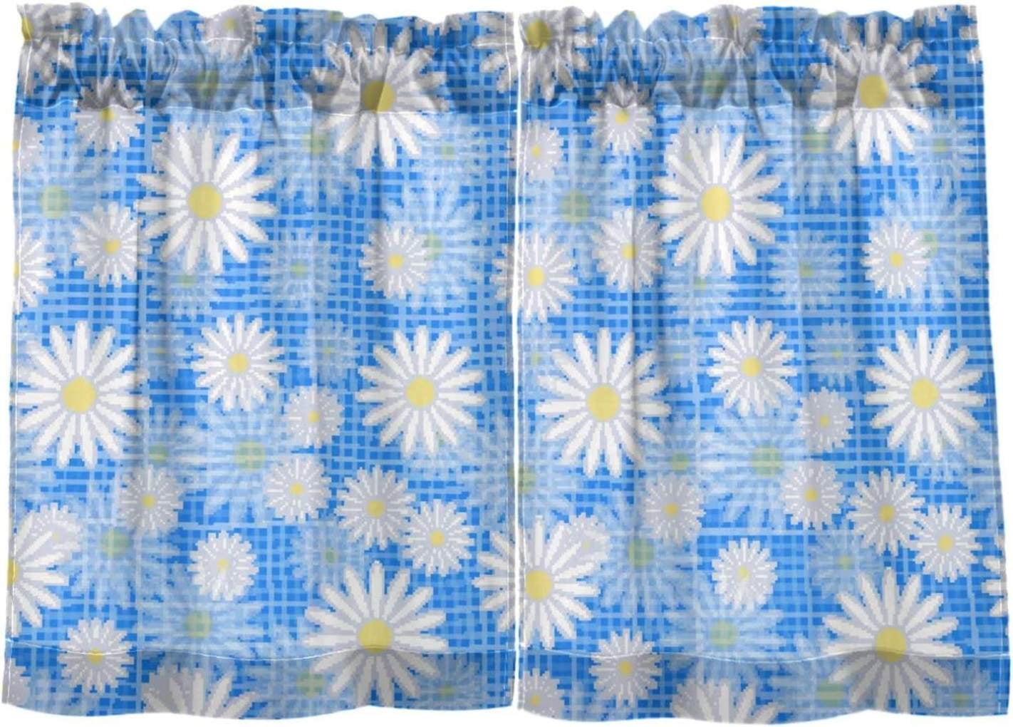Daisy Kitchen Curtains 2 Panels UV Protected Tier Curtains, Half Window