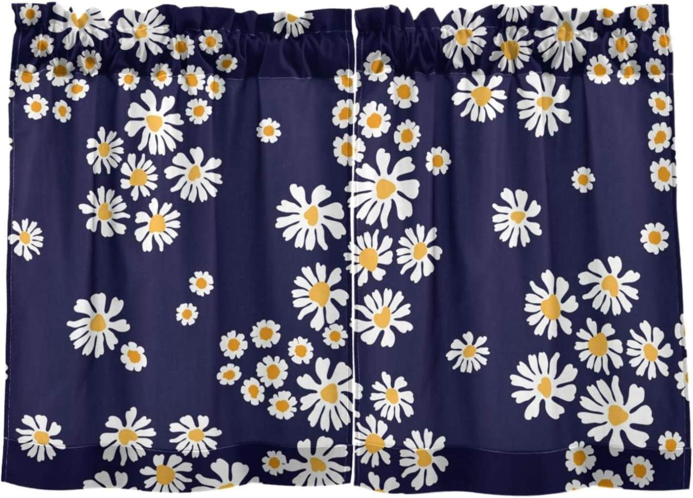 Daisy Kitchen Curtains 2 Panels UV Protected Tier Curtains, Half Window