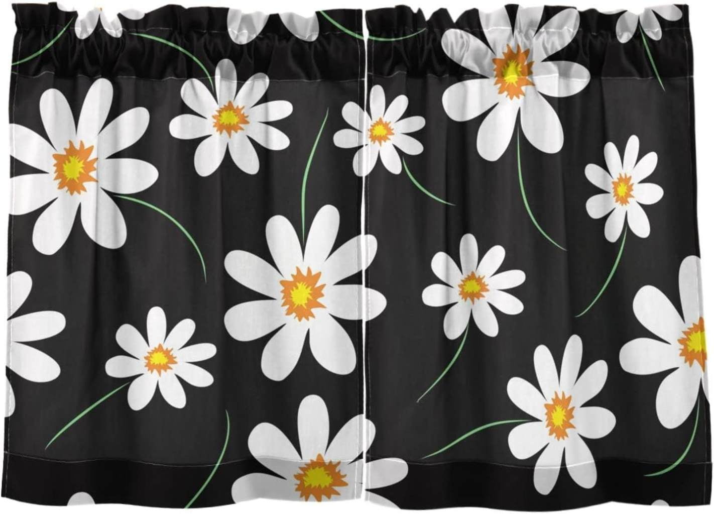 Daisy Kitchen Curtains 2 Panels UV Protected Tier Curtains, Half Window