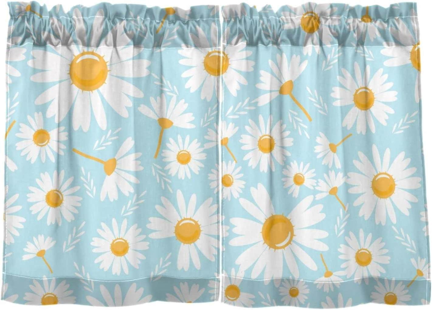 Daisy Kitchen Curtains 2 Panels UV Protected Tier Curtains, Half Window