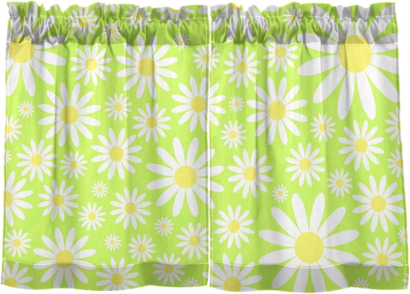 Daisy Kitchen Curtains 2 Panels UV Protected Tier Curtains, Half Window