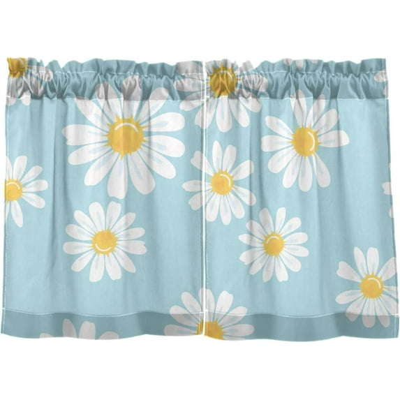 Daisy Kitchen Curtains 2 Panels UV Protected Tier Curtains, Half Window Curtains Kitchen Tiers for Guest Room Bathroom Sink Laundry Room Basement,24 x 27 Inch
