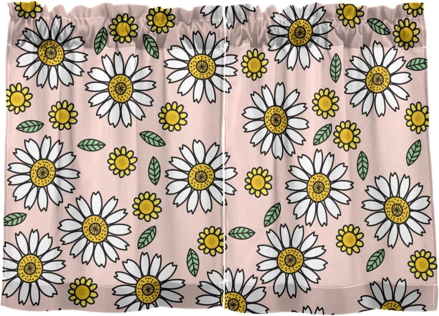 Daisy Kitchen Curtains 2 Panels UV Protected Tier Curtains, Half Window