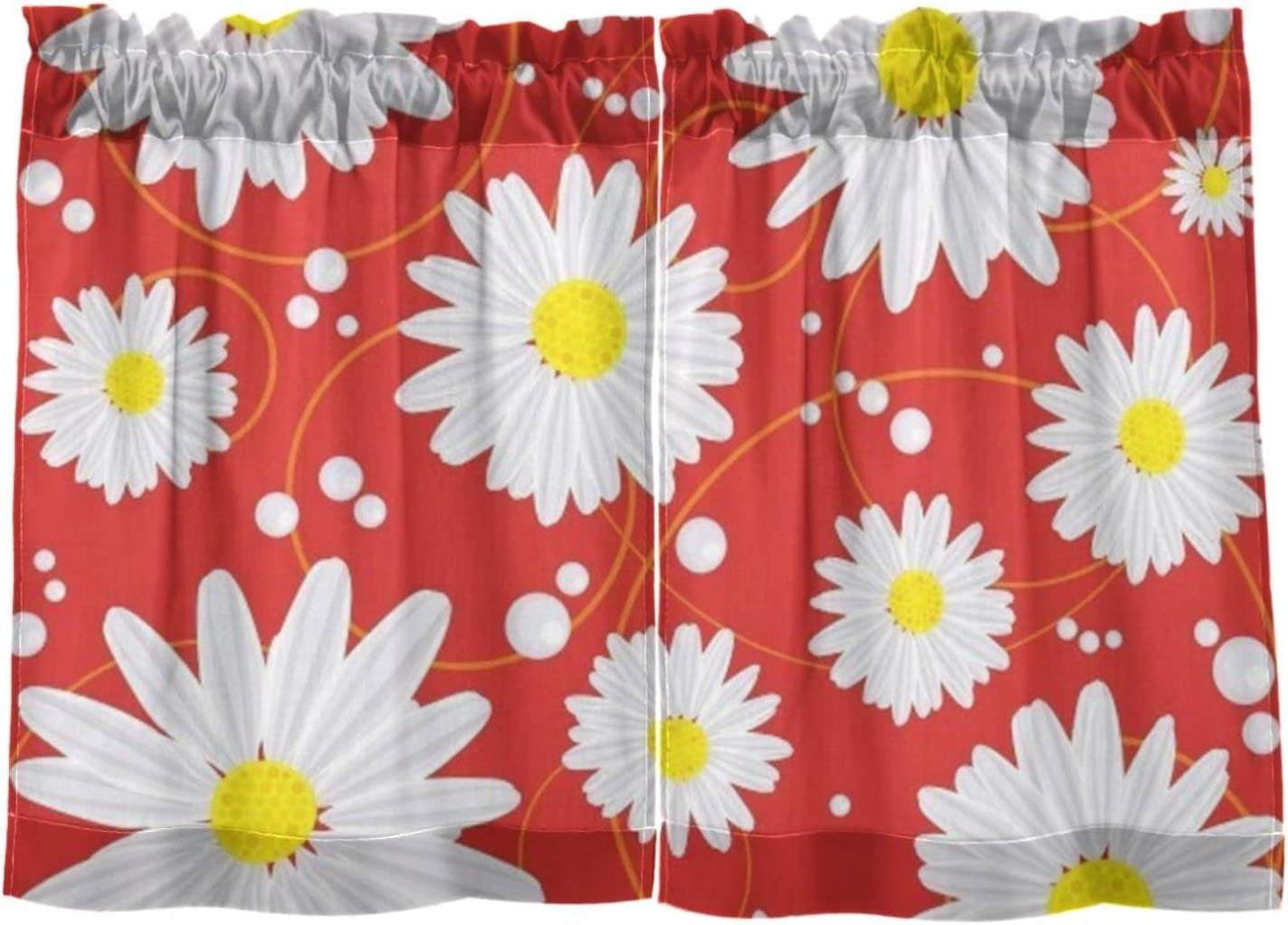 Daisy Kitchen Curtains 2 Panels UV Protected Tier Curtains, Half Window
