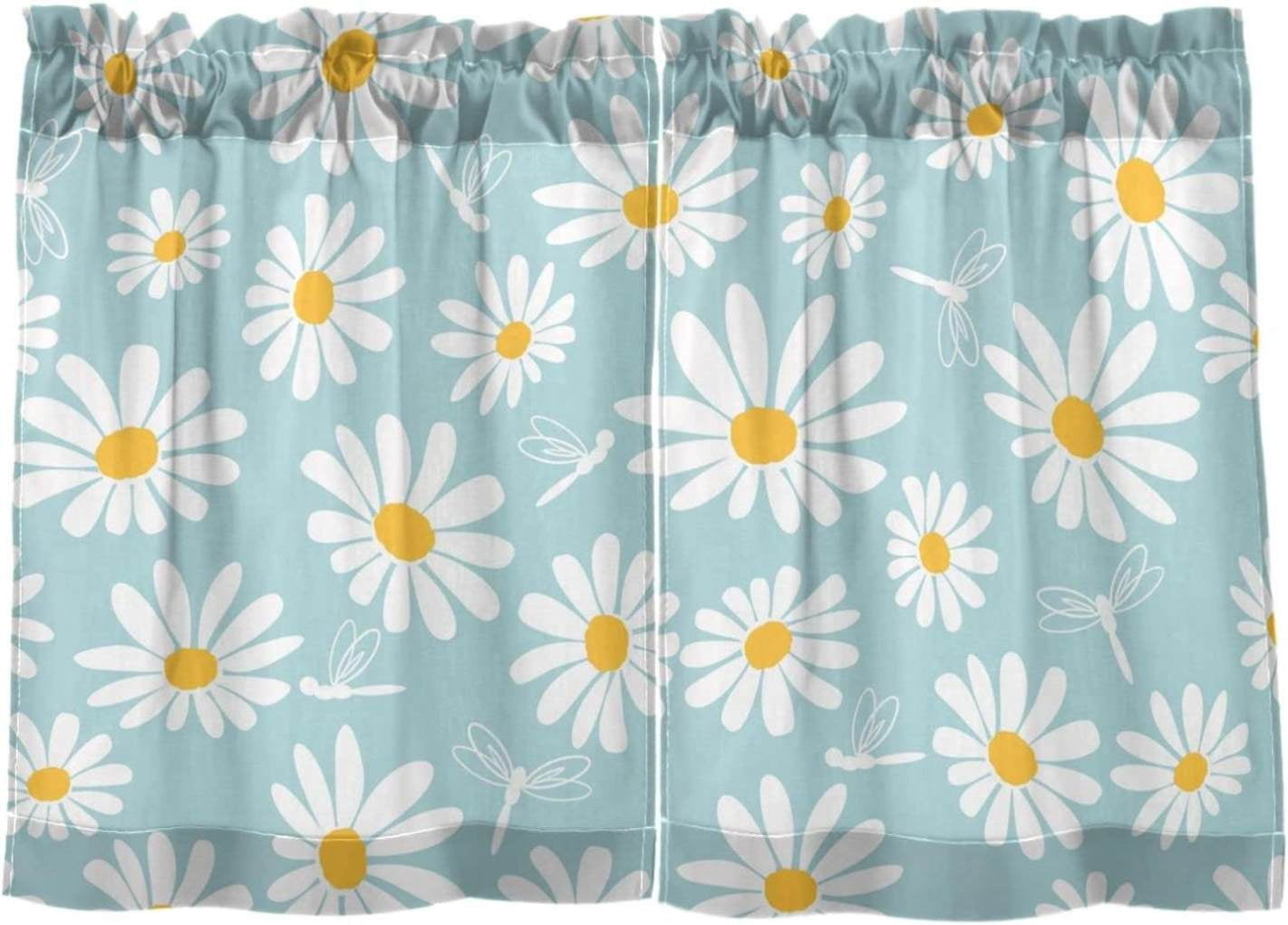 Daisy Kitchen Curtains 2 Panels UV Protected Tier Curtains, Half Window