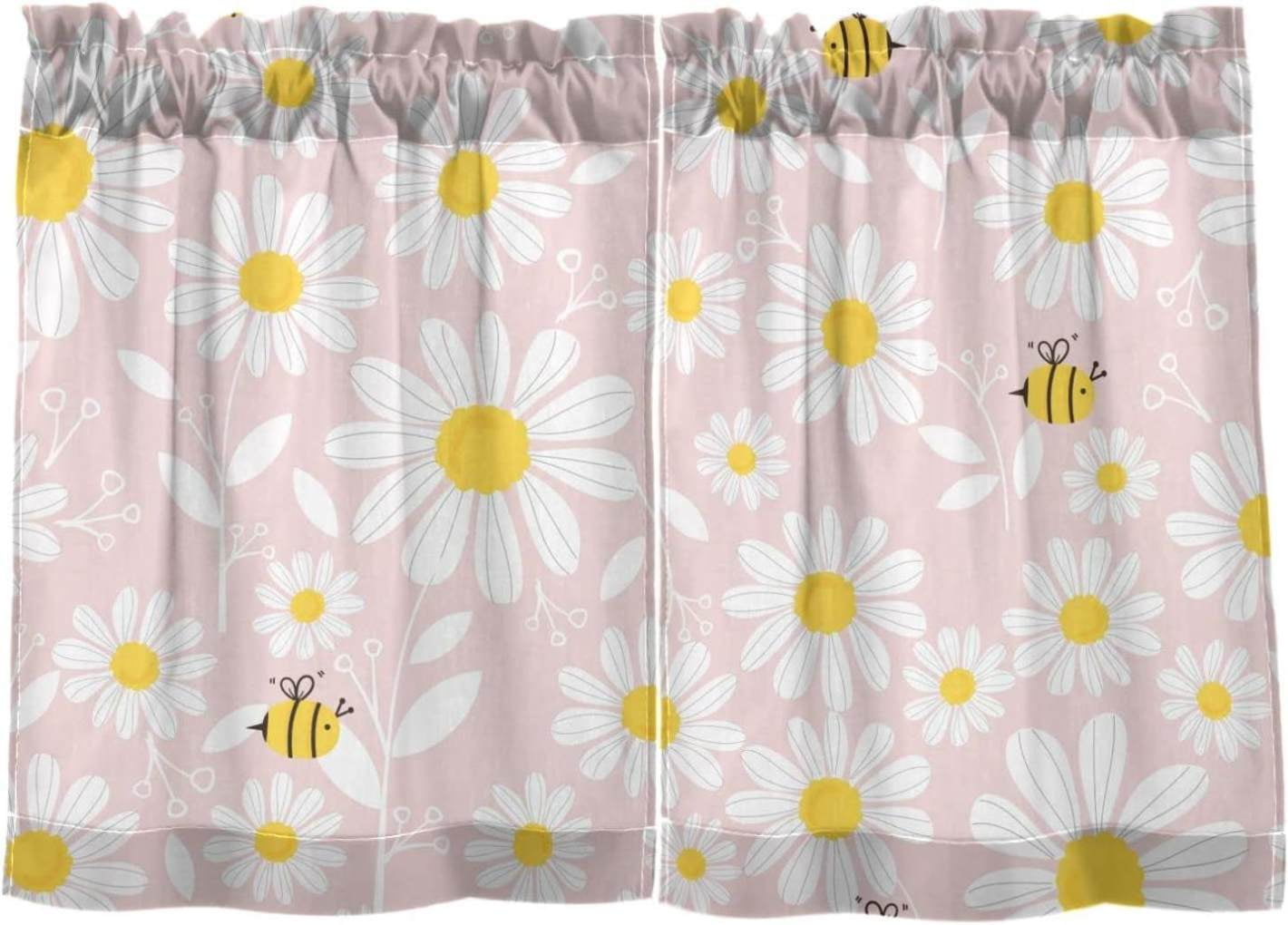Daisy Kitchen Curtains 2 Panels UV Protected Tier Curtains, Half Window