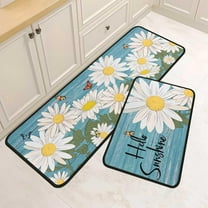 Daisy Kitchen Rugs and Mats Set of 2, Non Slip Backing Butterfly Sunshine Kitchen Rug Summer Kitchen Decor Seasonal Spring Summer Home Decorations Kitchen Floor Mat 17"X47" 17"X30"
