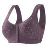 Daisy Lace Bras for Women Front Closure No Underwire Comfort Senior Wireless Snap Closing Bra Light Purple 38