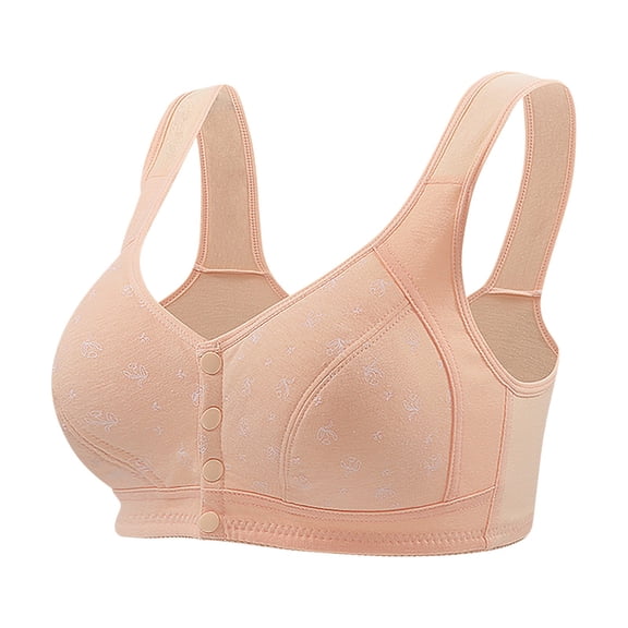Daisy Lace Bras for Women Plus Size Front Closure No Underwire Full Coverage Comfort Senior Wireless Snap Closing Bras Khaki 3XL