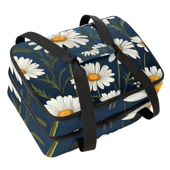 Daisy Large Capacity Double Layered Insulated Lunch Bag, 2 Compartment Refrigerated Meal Bag for Hand Carry, 7.1x11.4x16.1 Inches