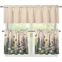 Daisy Lavender Butterflies Kitchen Curtains Set for Farmhouse 3 Piece Rod Pocket Short Tier Curtain Sunshine Light Blocking,54"x24"