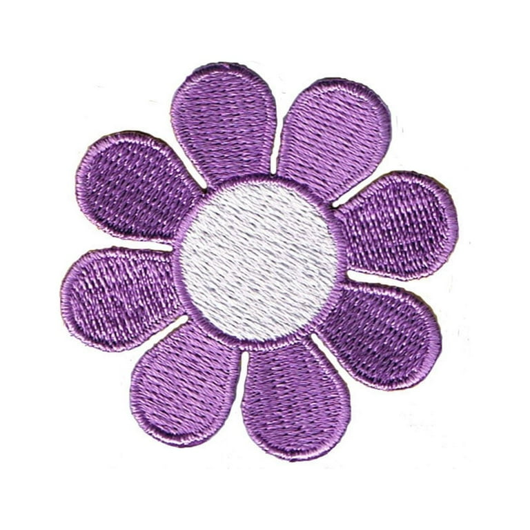 Daisy Lavender Petals White Center Patch Flower Embroidered