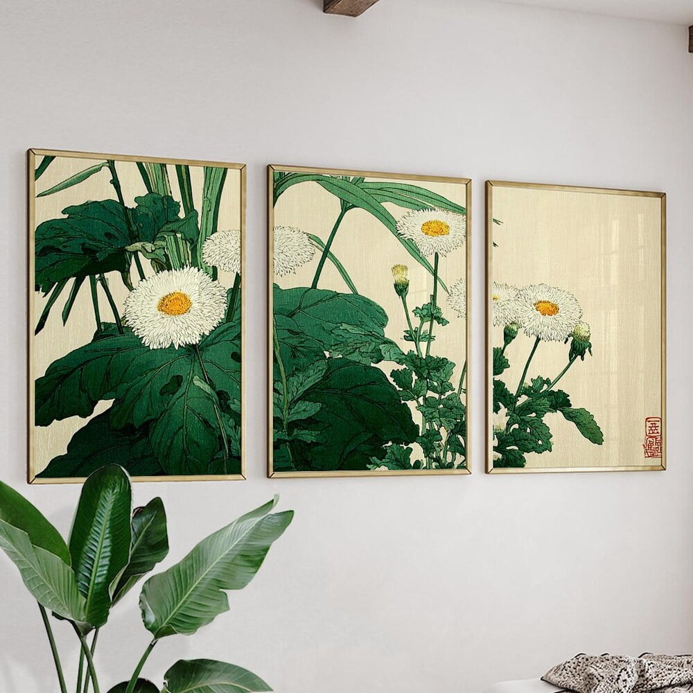 Daisy Leaf Poster Japanese Wall Art Set 3 Unframed Paper Print 16x24 ...